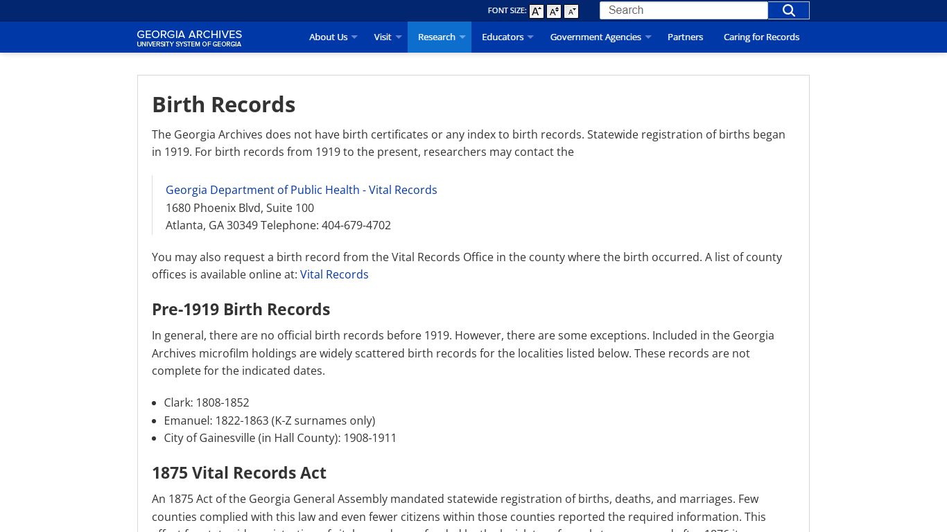Birth Records | Georgia Archives
