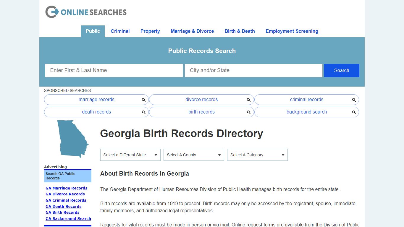 Georgia Birth Records Search Directory - OnlineSearches.com